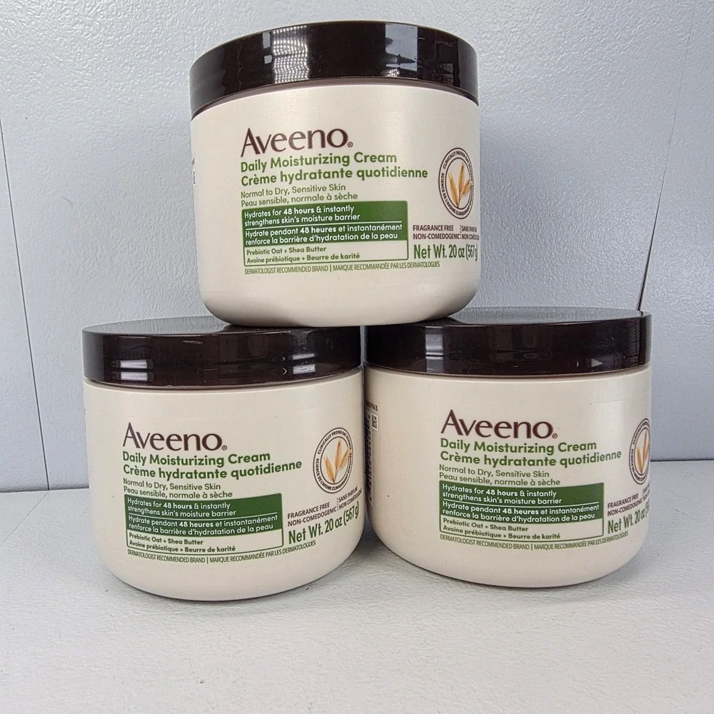 3 Pk Aveeno Daily Moisturizing Cream 20oz Sensitive Skin Hydrates Fragrance Free